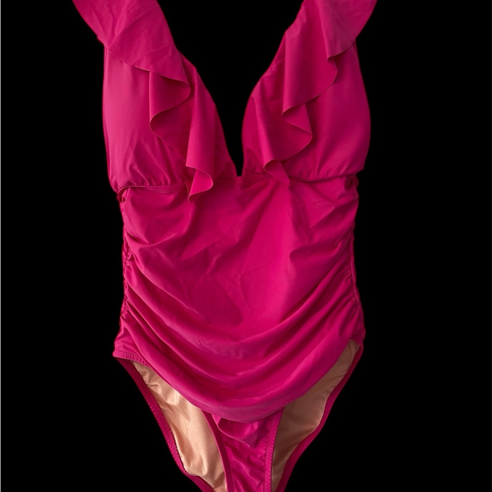 J. Crew Pink Ruffle One Piece Swimsuit—size 12
